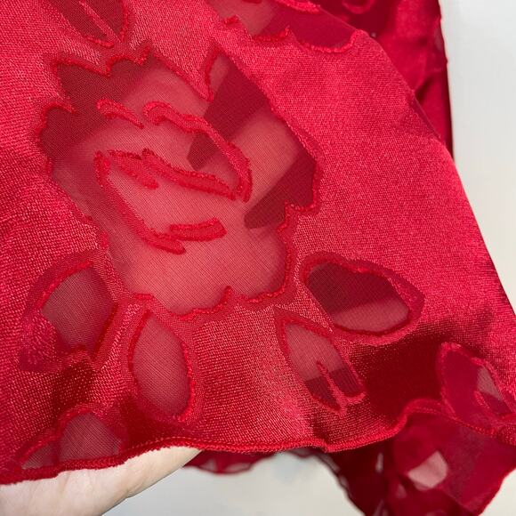 Victorias Secret Vintage Gold Label Red Burnout Floral Satin Bow Slip Dress L - Picture 5 of 9